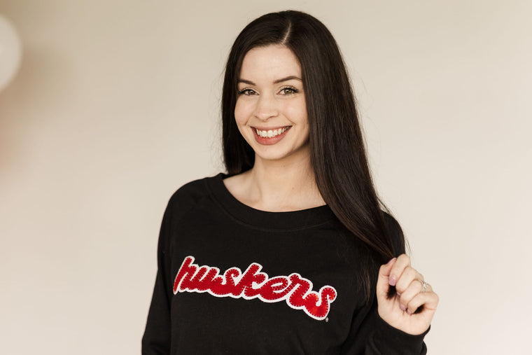 RETRO HUSKERS - BLACK LIGHTWEIGHT CREW