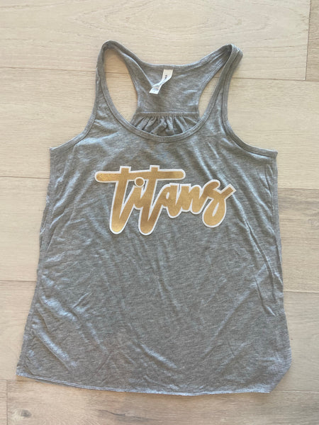 CURSIVE TITANS - GREY RACERBACK TANK – H.FLYNN