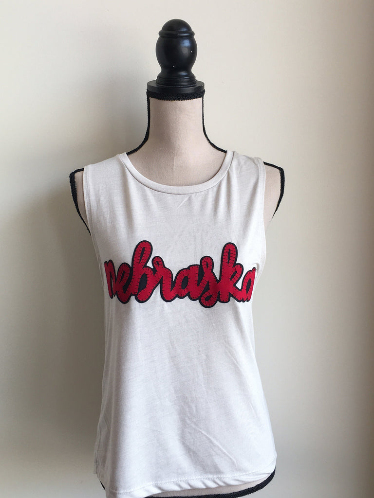 Copy of CURSIVE NEBRASKA - TAN MUSCLE TANK