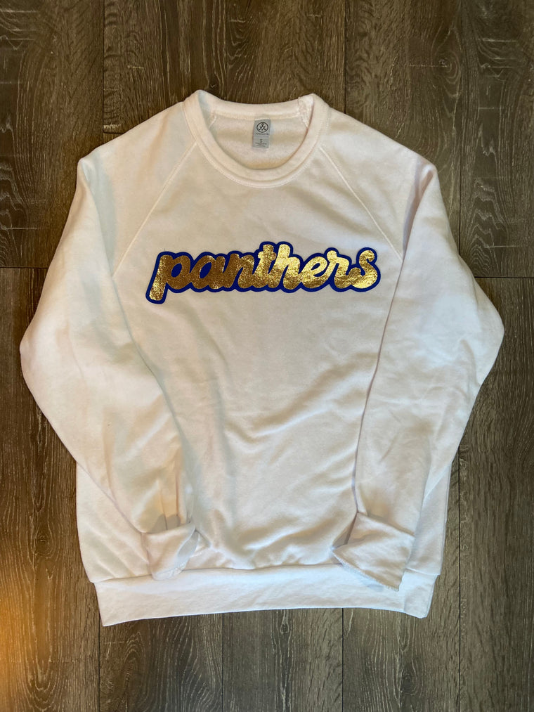PANTHERS - WHITE SPONGE FLEECE CREW