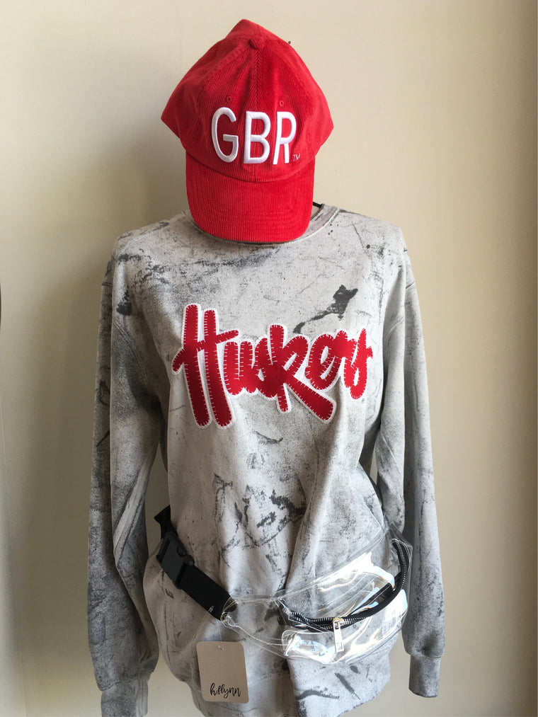 Copy of HUSKERS SCRIPT - GREY DYED COMFORT COLORS CREW