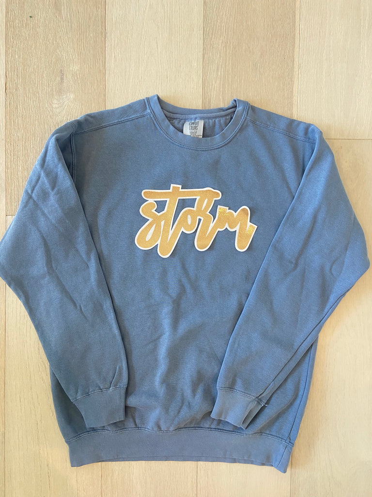 CURSIVE STORM - DENIM BLUE COMFORT COLORS CREW