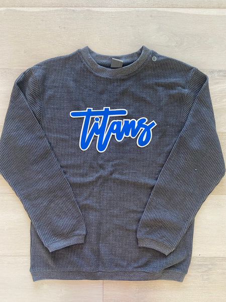 CURSIVE TITANS - GREY CORDED CREW – H.FLYNN