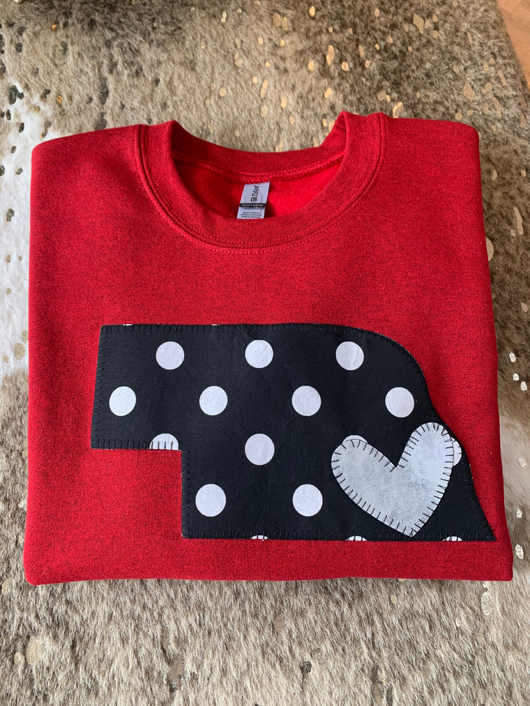 BLACK/ WHITE POLKA DOT STATE - DARK RED CREW