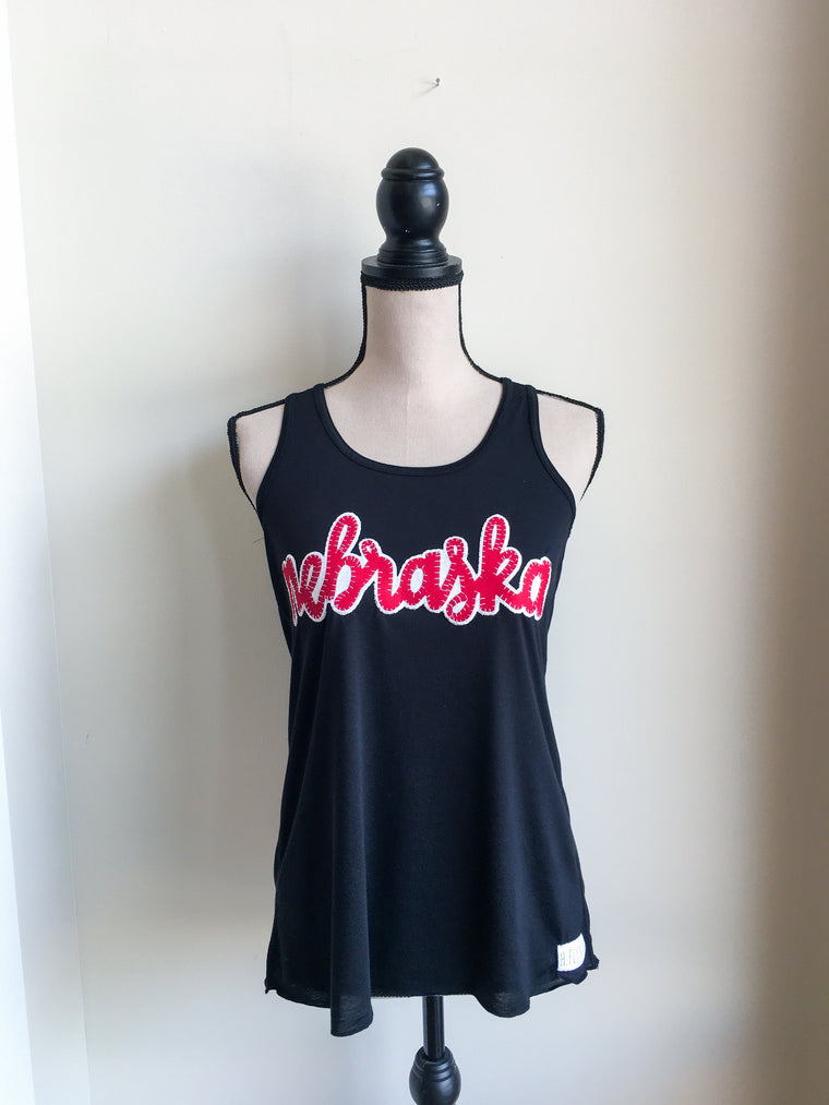 Copy of CURSIVE NEBRASKA - BLACK RACERBACK TANK