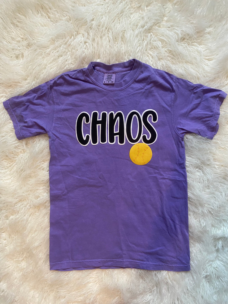 CHAOS + SOFTBALL - PURPLE COMFORT COLORS TEE