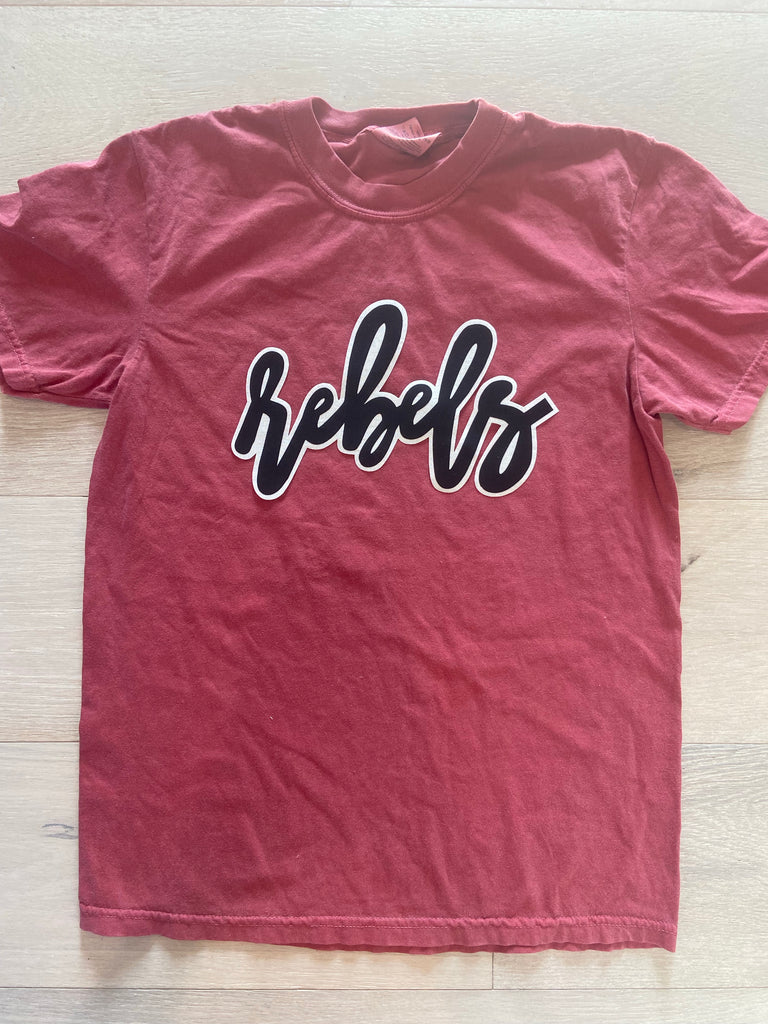 CURSIVE REBELS - RED COMFORT COLORS TEE (YOUTH + ADULT)