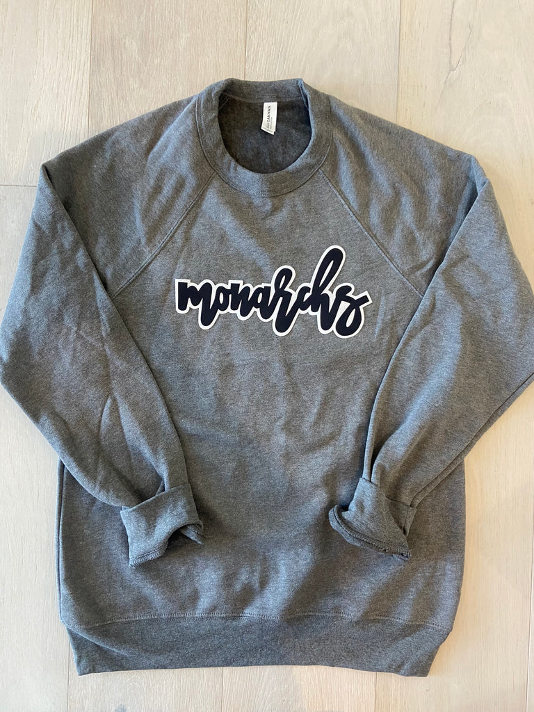 MONARCHS - GREY FLEECE CREW (YOUTH + ADULT)