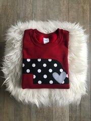 RED CREWNECK WITH BLACK/ WHITE POLKA STATE AND SILVER HEART