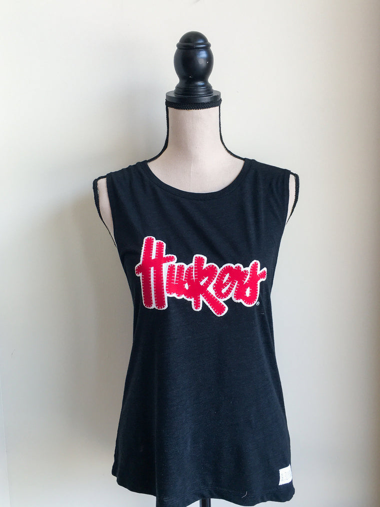 Copy of HUSKERS SCRIPT - BLACK MUSCLE TANK