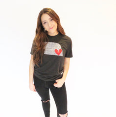 Black Graphite State Tee with Red Metallic Heart