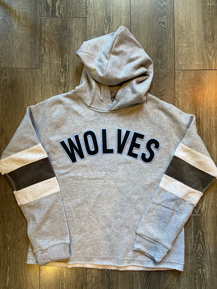 WOLVES - GREY STRIPE SUEDED HOODIE