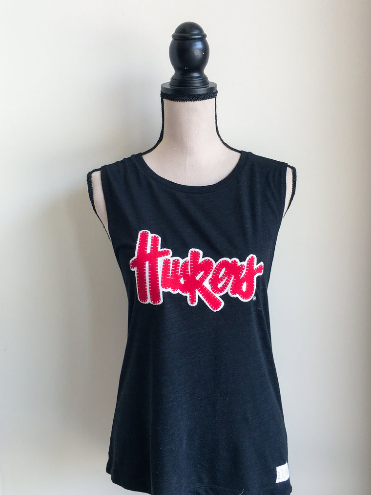 Copy of HUSKERS SCRIPT - BLACK MUSCLE TANK