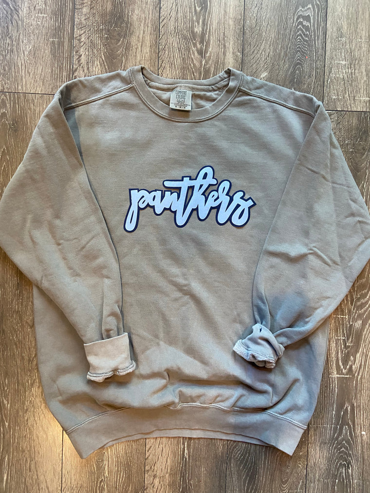 CURSIVE PANTHERS - GREY COMFORT COLORS CREW