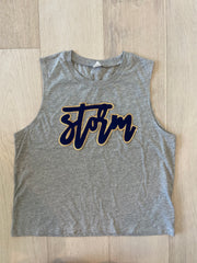 CURSIVE STORM - GREY CROP MUSCLE TANK