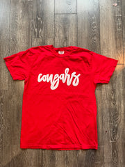 CURSIVE COUGARS - RED COMFORT COLORS TEE