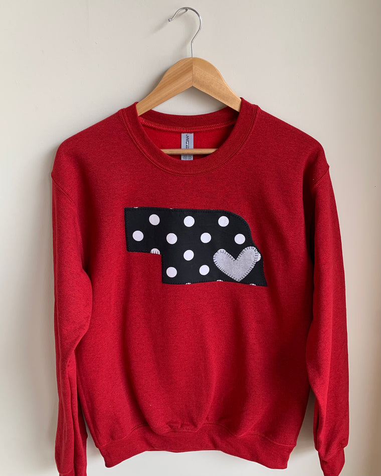 BLACK/ WHITE POLKA DOT STATE - DARK RED CREW