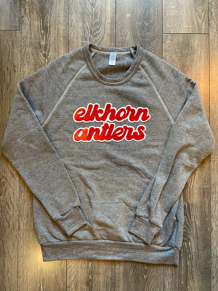 ELKHORN ANTLERS - GREY FLEECE CREW