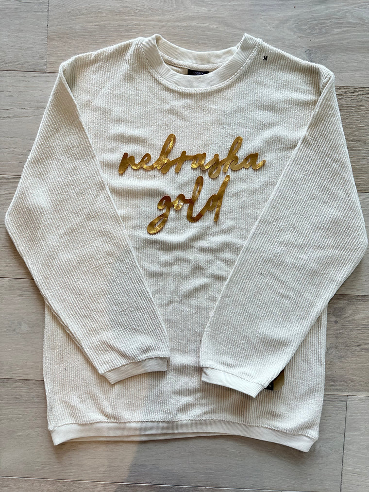 NEBRASKA GOLD - IVORY RIBBED CREW