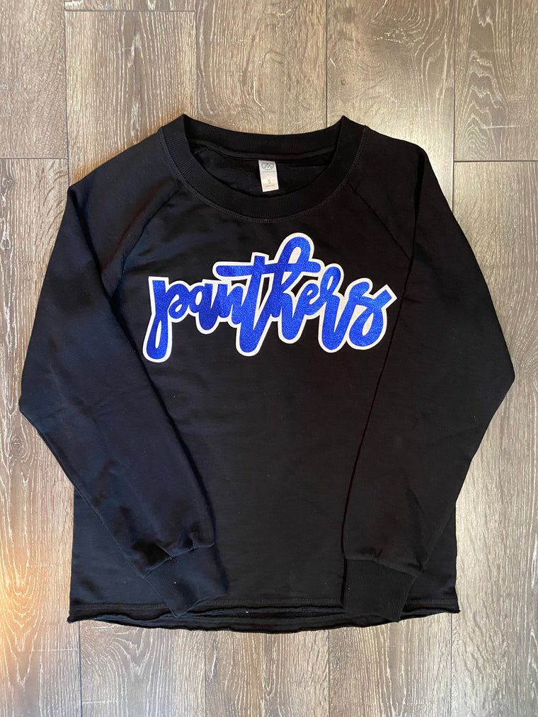 CURSIVE PANTHERS - BLACK LIGHTWEIGHT CREW