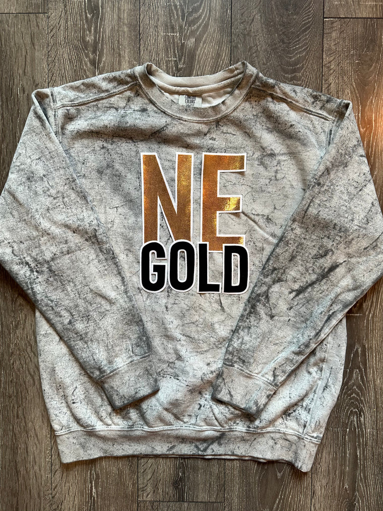 NE + GOLD - GREY DYED COMFORT COLORS CREW