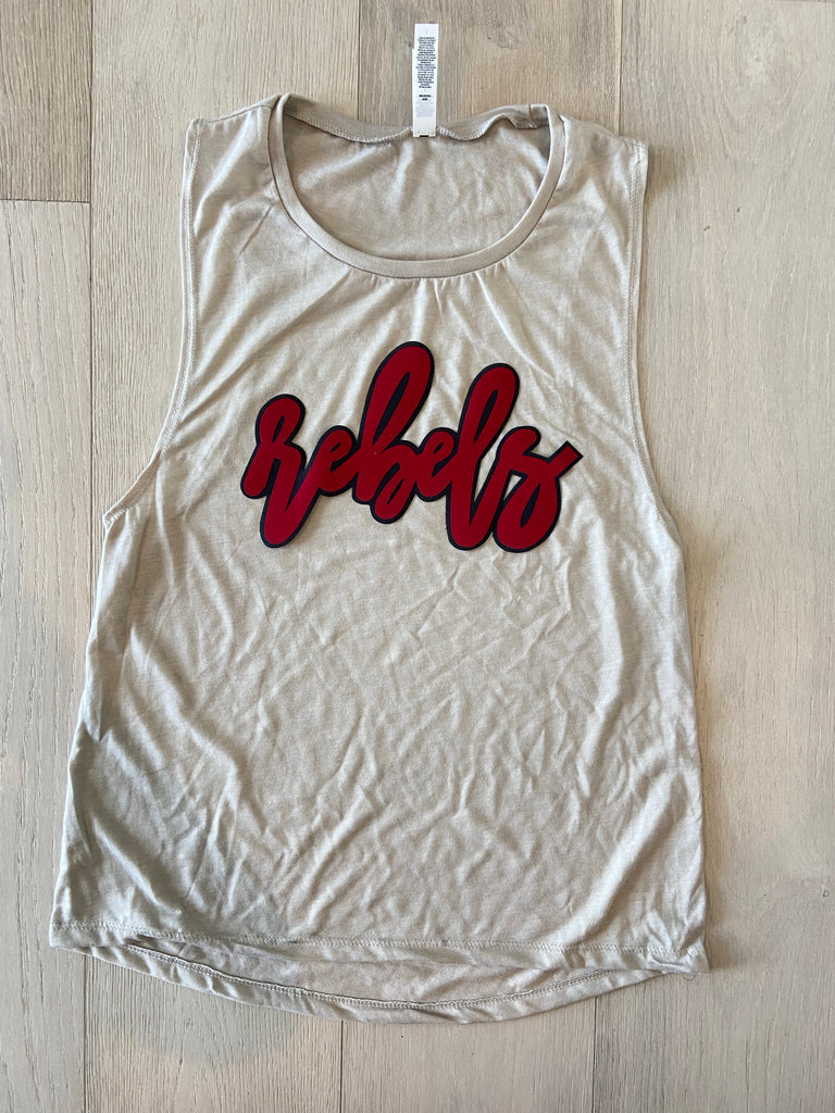 CURSIVE REBELS - IVORY MUSCLE TANK