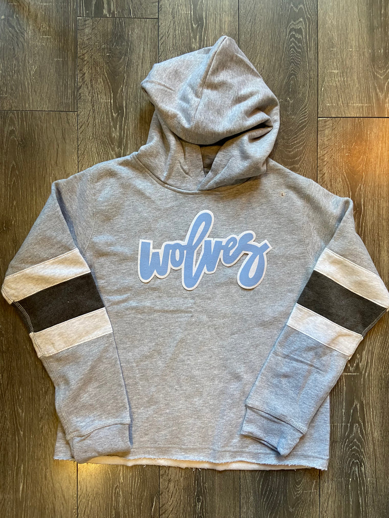 WOLVES - GREY STRIPE SUEDED HOODIE