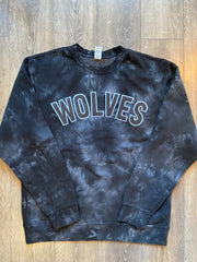 WOLVES (BLOCK LETTERS) - BLACK DYED CREW