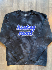 HOCKEY MOM - BLACK DYED CREW