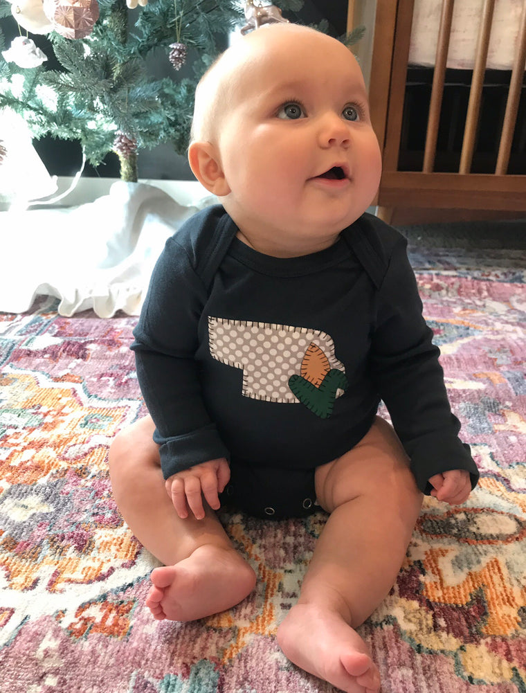 NAVY POLKA STATE + CORN ONESIE