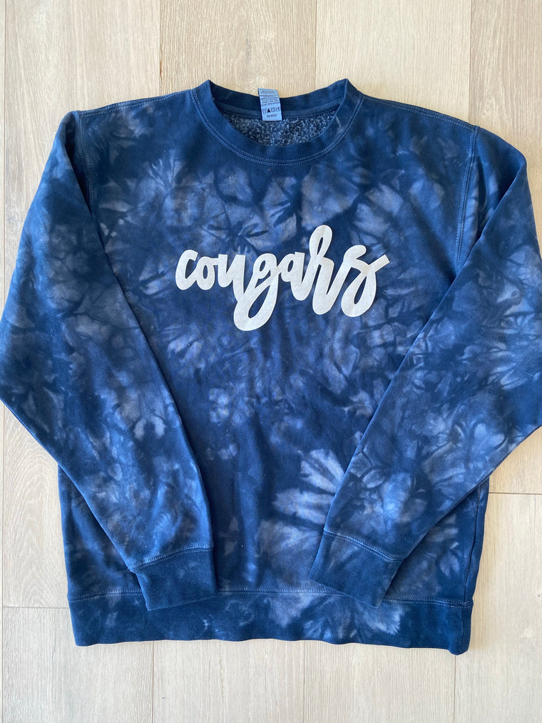 CURSIVE COUGARS - NAVY DYED CREW