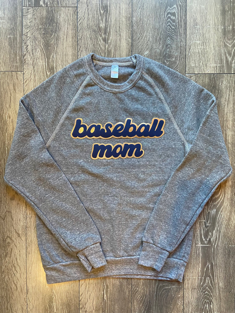 BASEBALL MOM - GREY FLEECE CREW