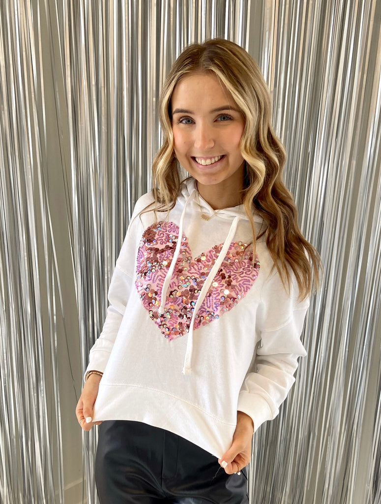 PINK SEQUIN HEART HOODIE –