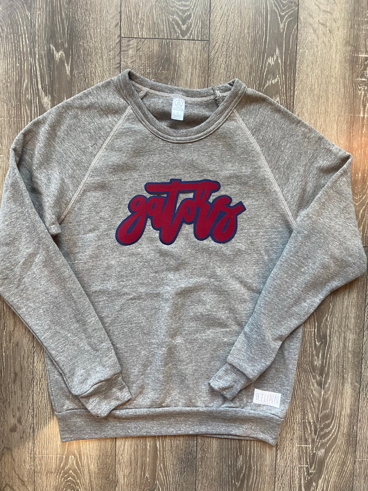 CURSIVE GATORS - GREY FLEECE CREW