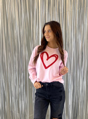 RED SEQUIN DOUBLE HEART CREW - TODDLER & ADULT