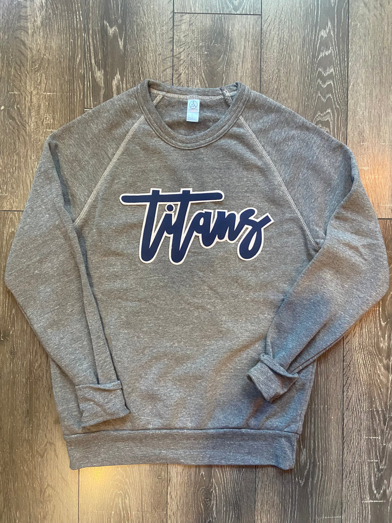 NAVY TITANS - GREY FLEECE CREW