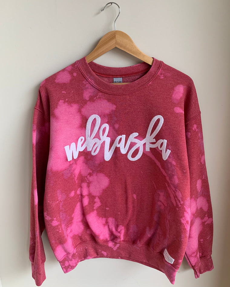 Copy of WHITE NEBRASKA - PINK/ RED DYED CREW