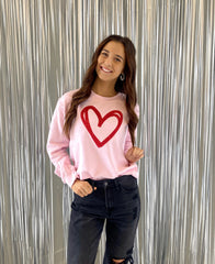 RED SEQUIN DOUBLE HEART CREW - TODDLER & ADULT