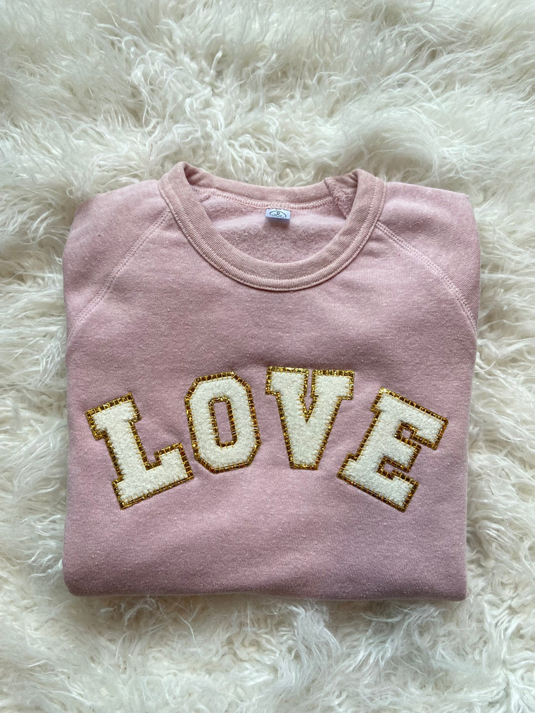 LOVE - CHENILLE ROSE QUARTZ FLEECE CREW