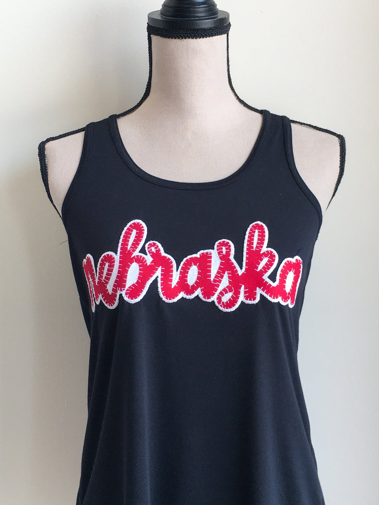 Copy of CURSIVE NEBRASKA - BLACK RACERBACK TANK