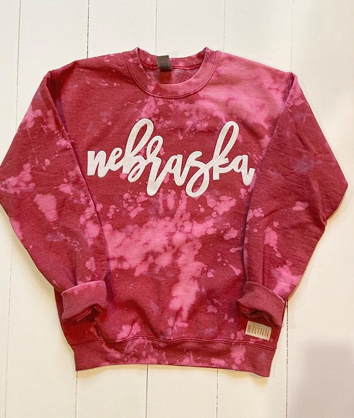 Copy of WHITE NEBRASKA - PINK/ RED DYED CREW