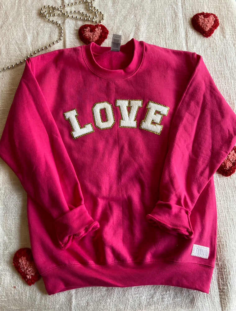 LOVE - CHENILLE HOT PINK CREW