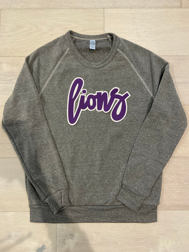 CURSIVE LIONS - GREY FLEECE CREW (YOUTH + ADULT)